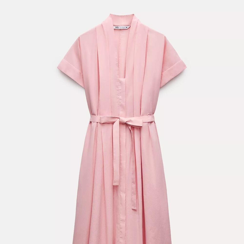 Zara Pale Pink Belted Midi Dress